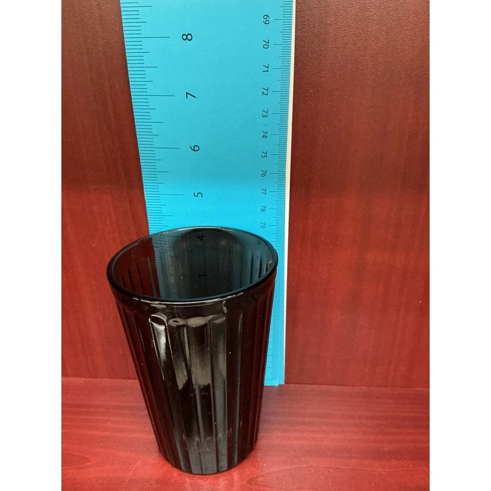 IKEA Vintage Brown Ribbed Glass Drinking‎ Tumblers Set of 3 Fluted Amber 4.75in